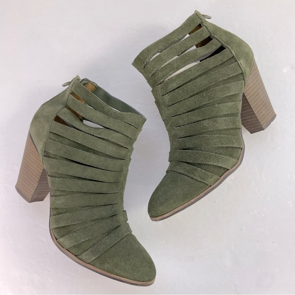 Mossimo Supply Co. Shoes - Green Strappy Leather Wood Heel‎ Ankle Boots